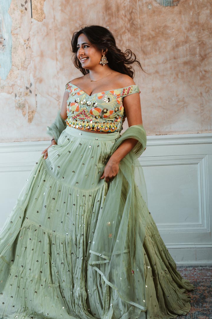 Pista Green Beaded Lehenga
