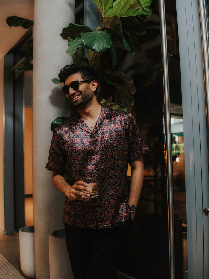 Indowestern Shirt - Dark Red