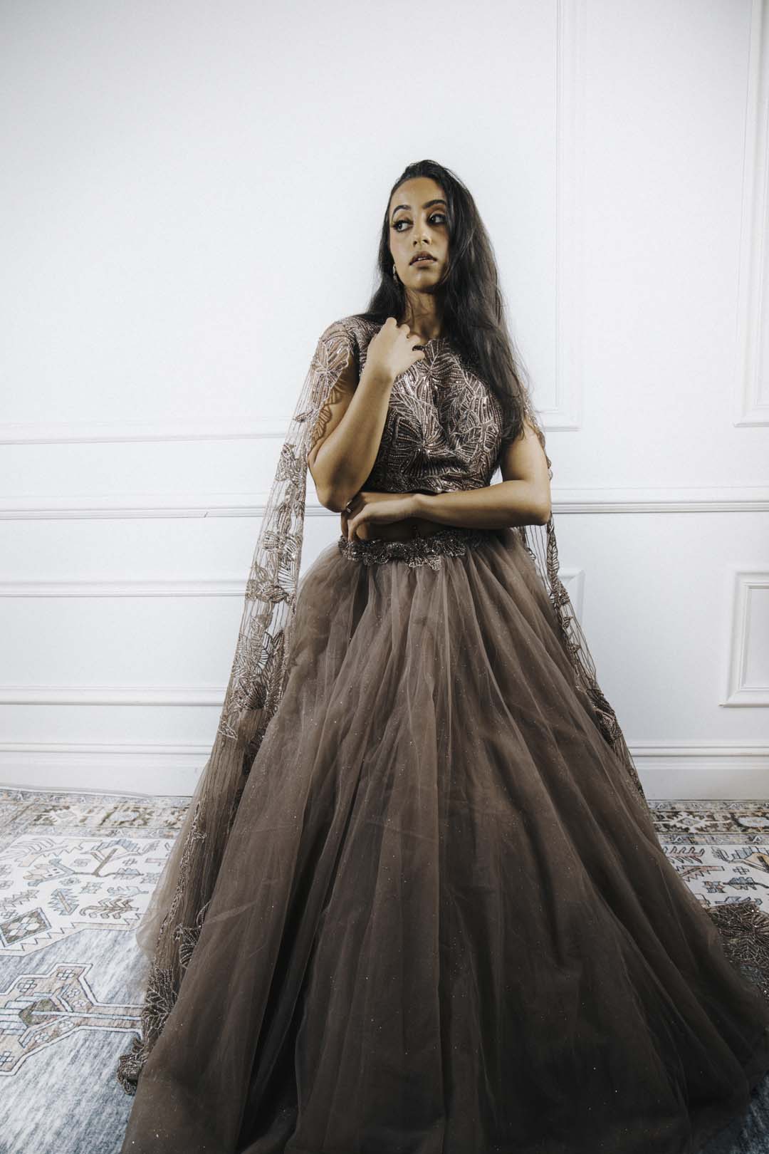 Mauve Floral Beaded Lehenga
