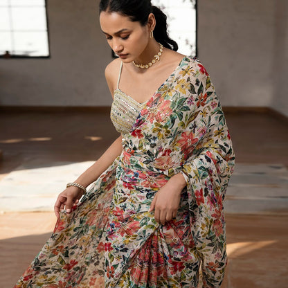 Floral Saree - Basanti Kapde Aur Koffee