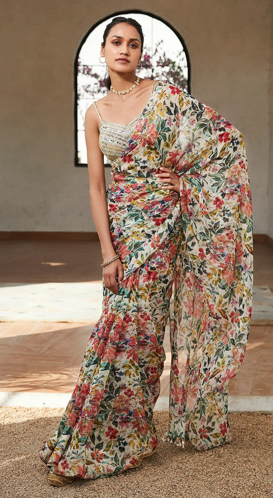 Floral Saree - Basanti Kapde Aur Koffee