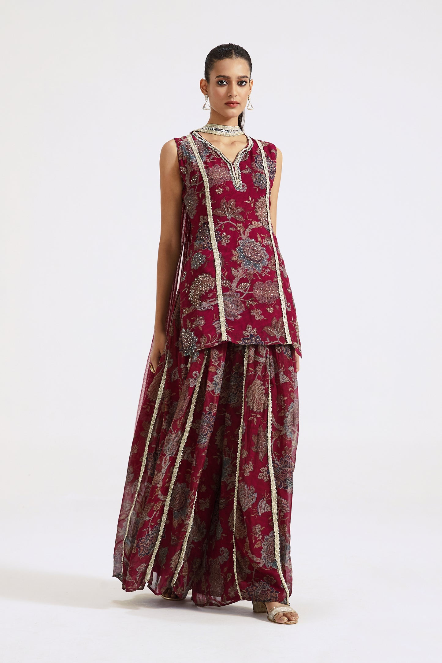 Maroon Floral Sharara Set - Basanti Kapde Aur Koffee