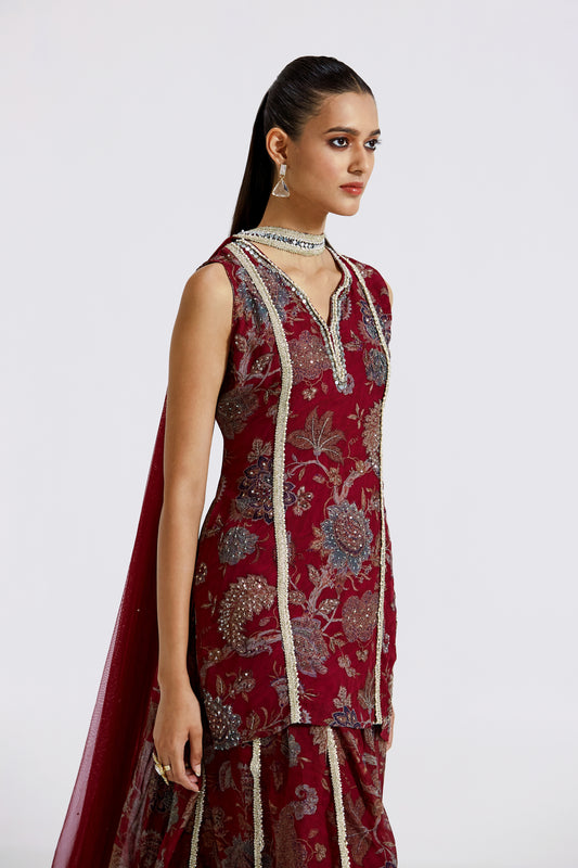 Maroon Floral Sharara Set - Basanti Kapde Aur Koffee