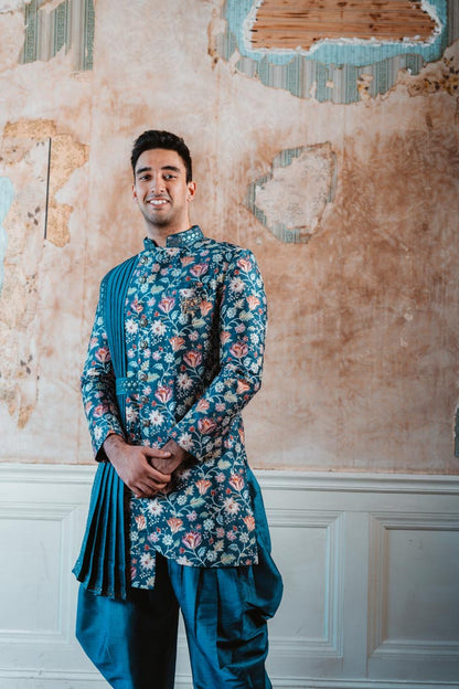 Blue Floral Sherwani