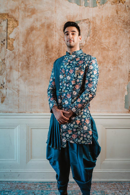 Blue Floral Sherwani