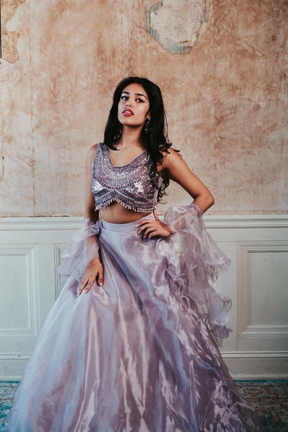 Lavender Beaded Lehenga