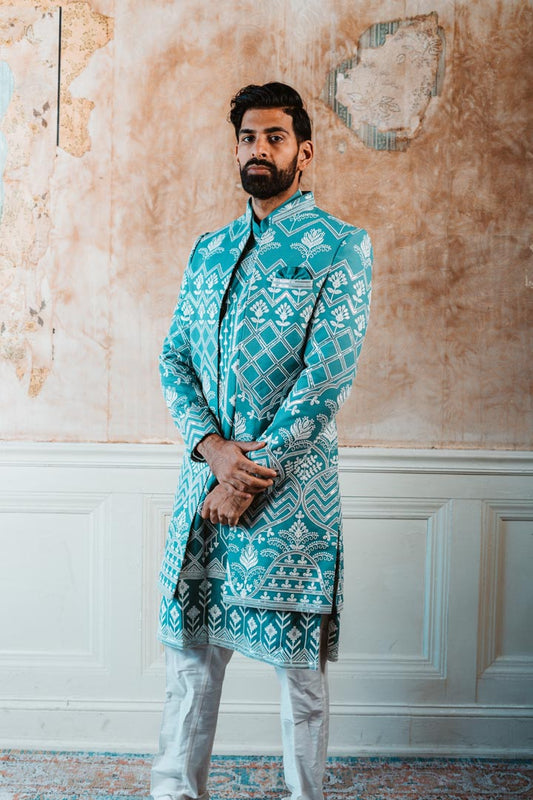 Turquoise Kurta & Jacket