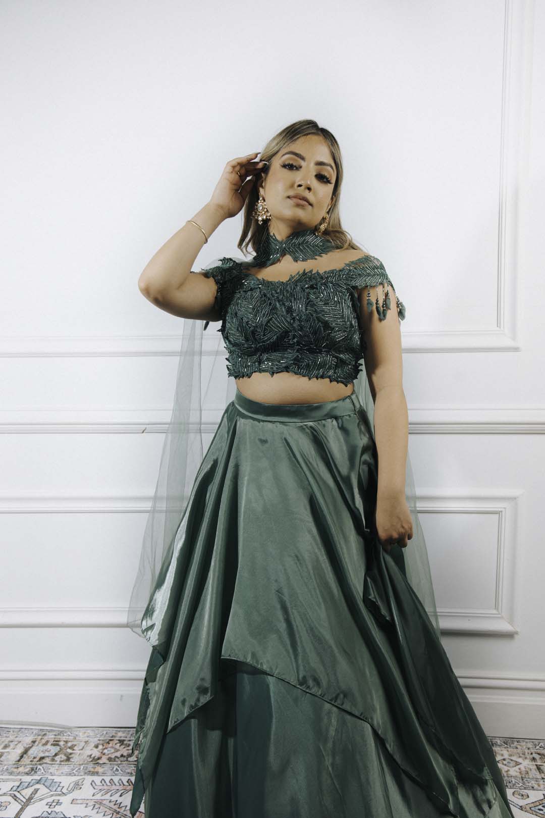 Ivy Green Organza Lehenga