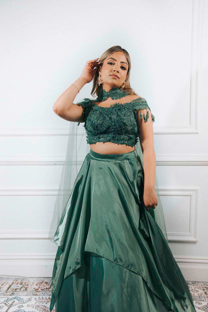 Ivy Green Organza Lehenga