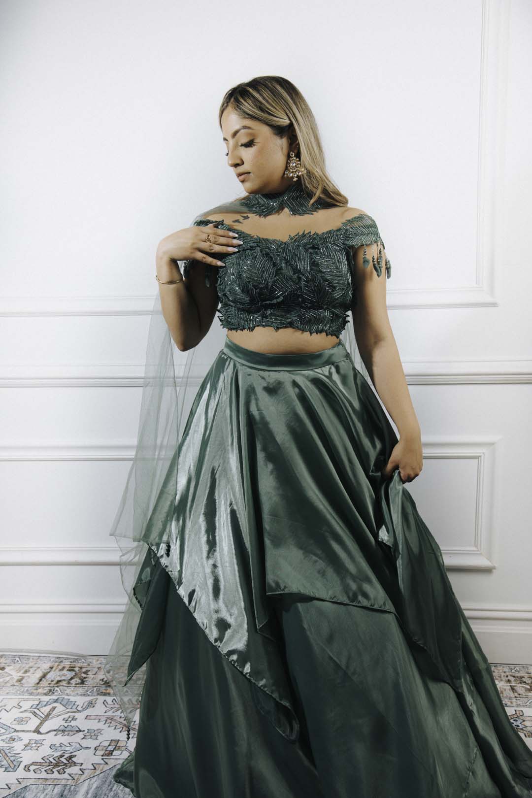 Ivy Green Organza Lehenga