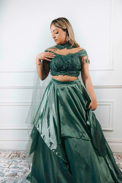 Ivy Green Organza Lehenga