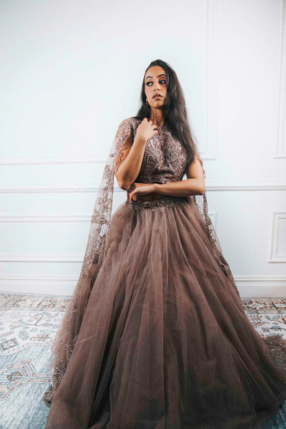 Mauve Floral Beaded Lehenga