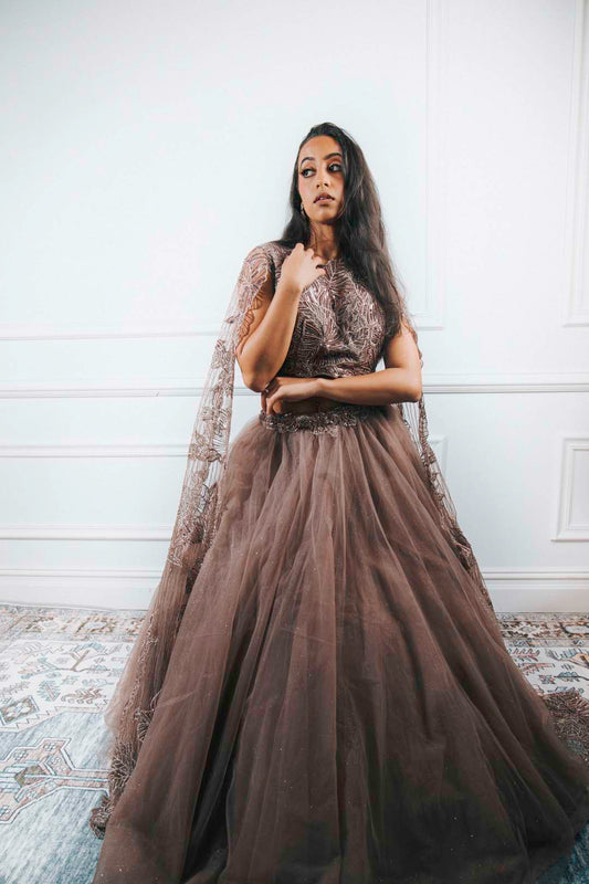 Mauve Floral Beaded Lehenga