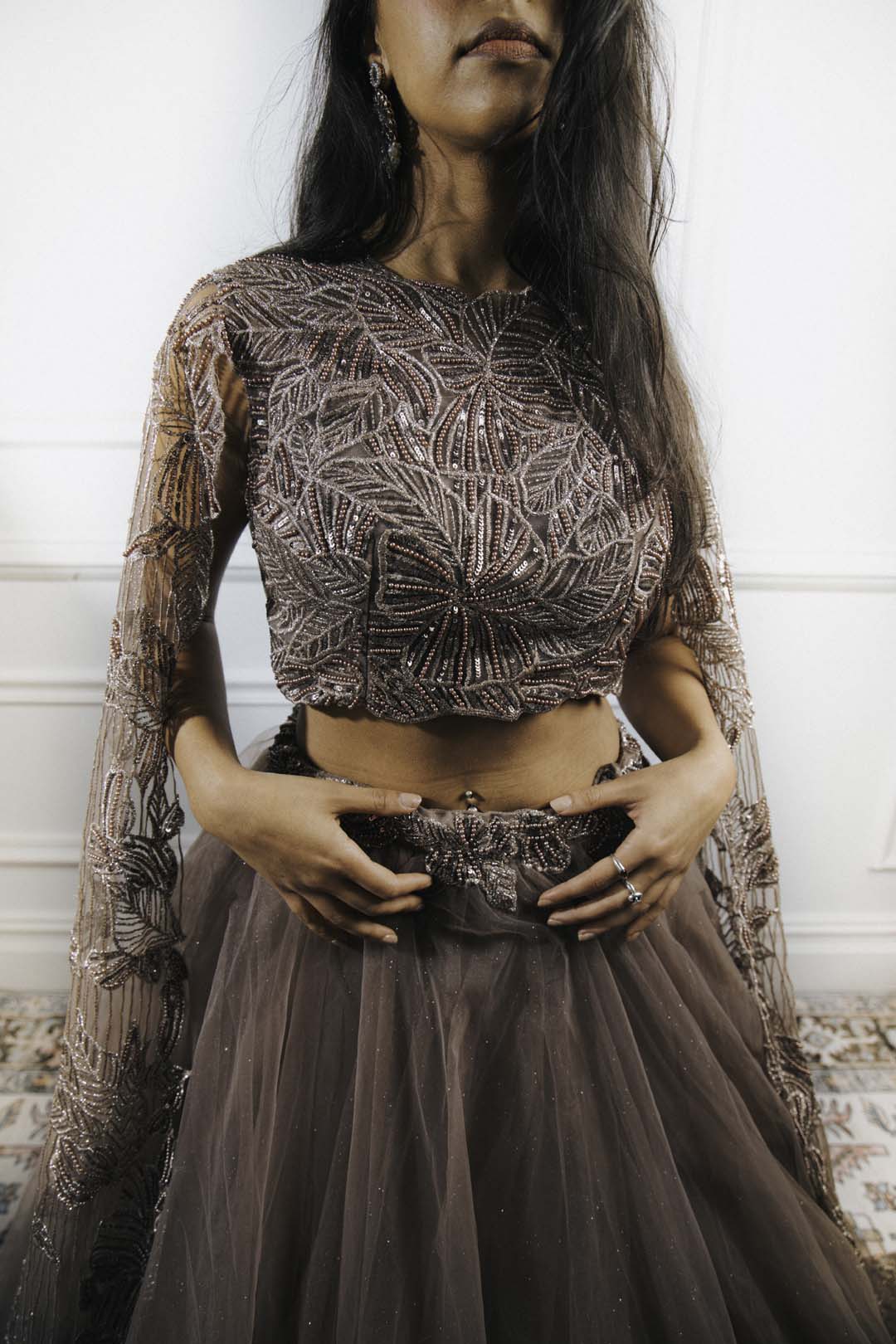 Mauve Floral Beaded Lehenga