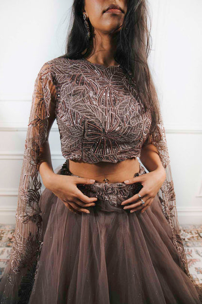 Mauve Floral Beaded Lehenga