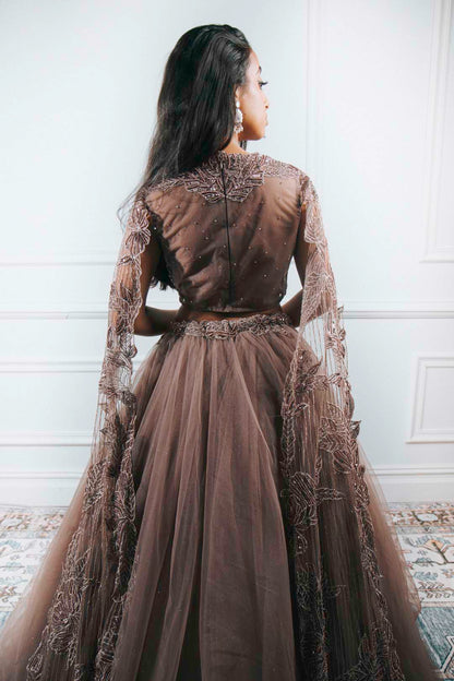 Mauve Floral Beaded Lehenga