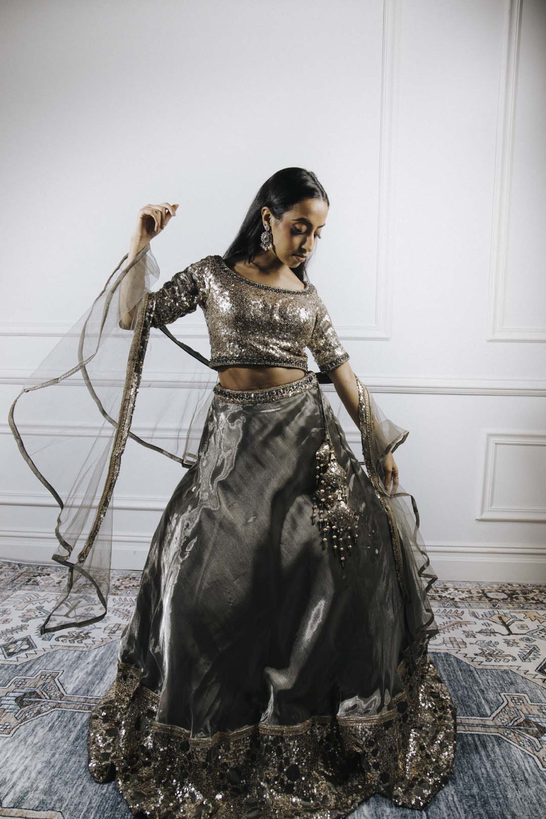 Dark Silver Sequin Lehenga