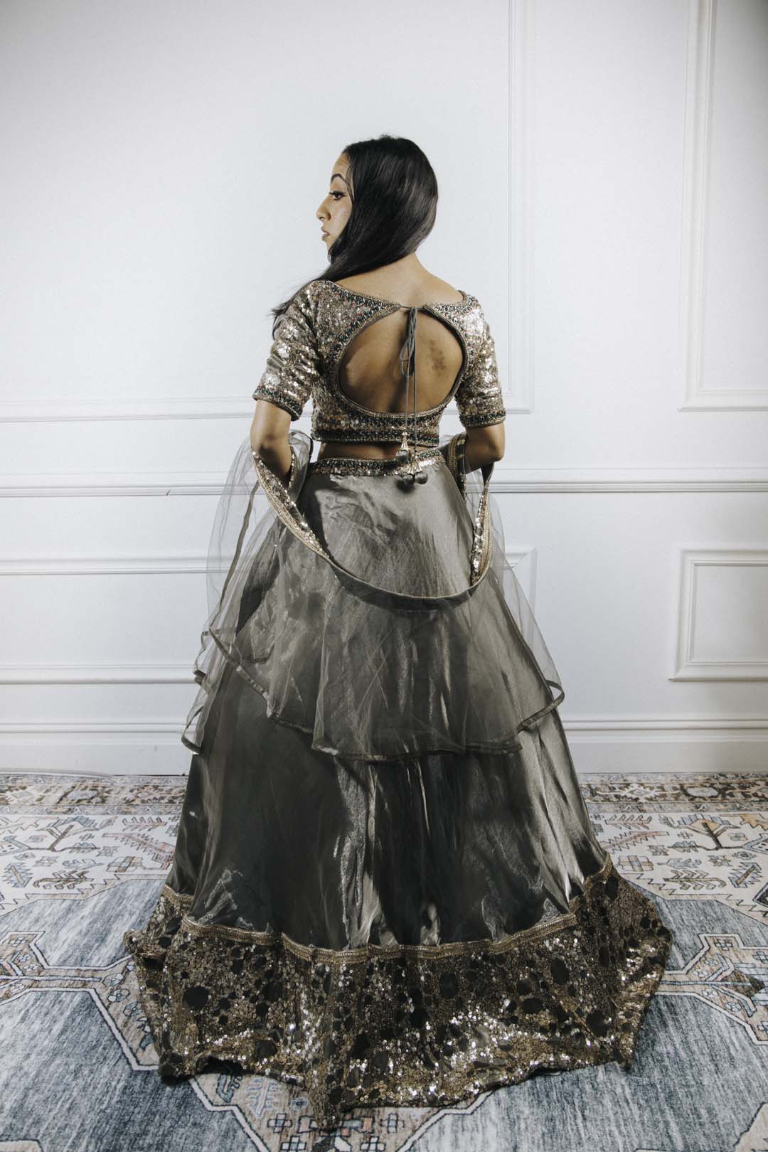 Dark Silver Sequin Lehenga