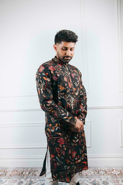 Black Floral Kurta Set