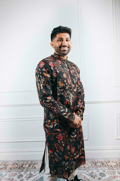 Black Floral Kurta Set