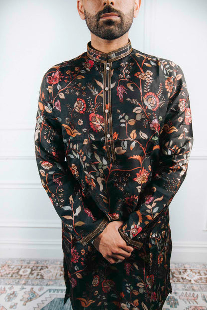 Black Floral Kurta Set