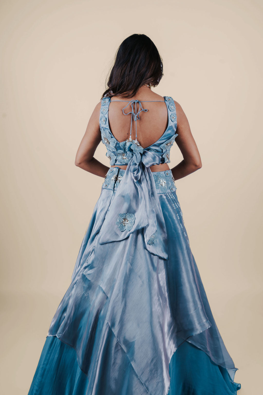 Blue Organza Lehenga