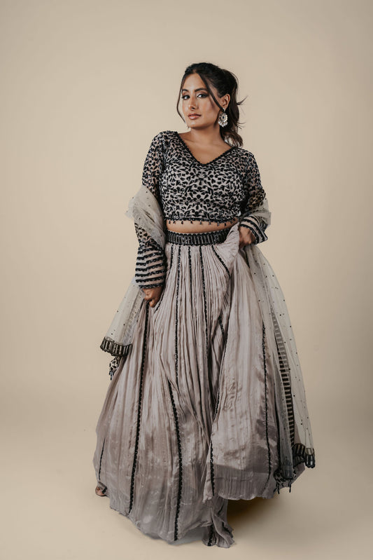 Black & Taupe Lehenga