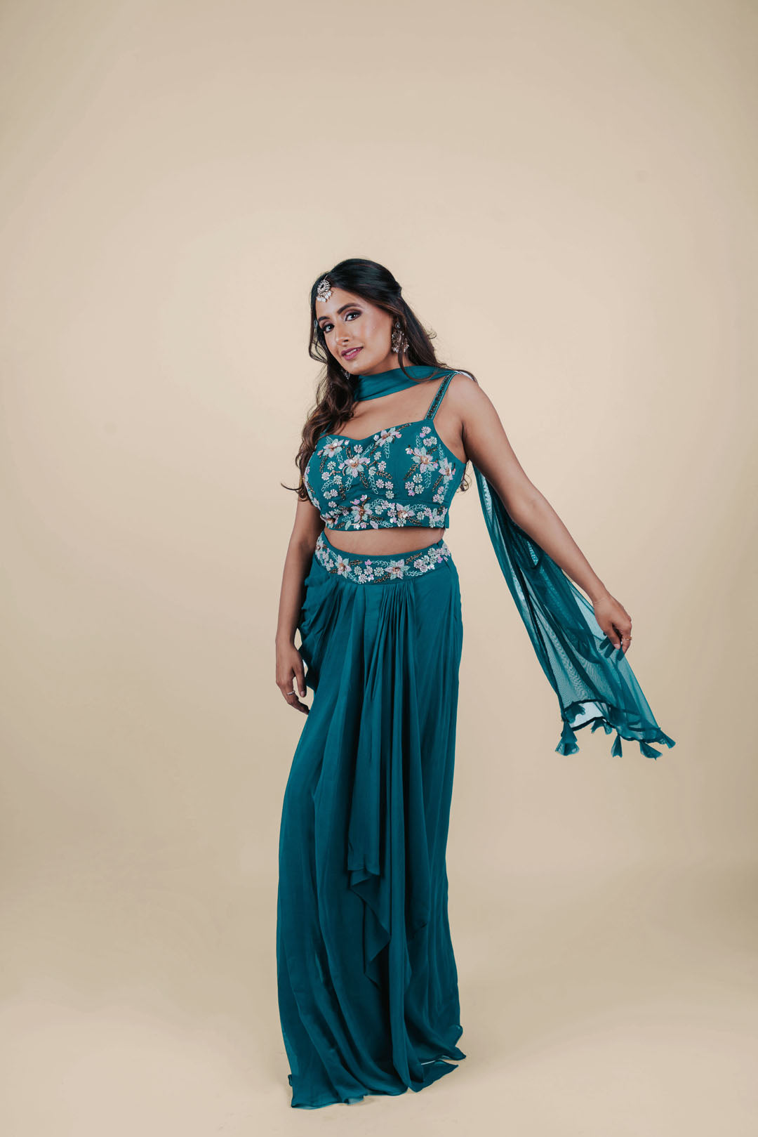 Teal Dhoti Skirt Set