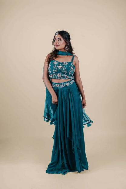 Teal Dhoti Skirt Set