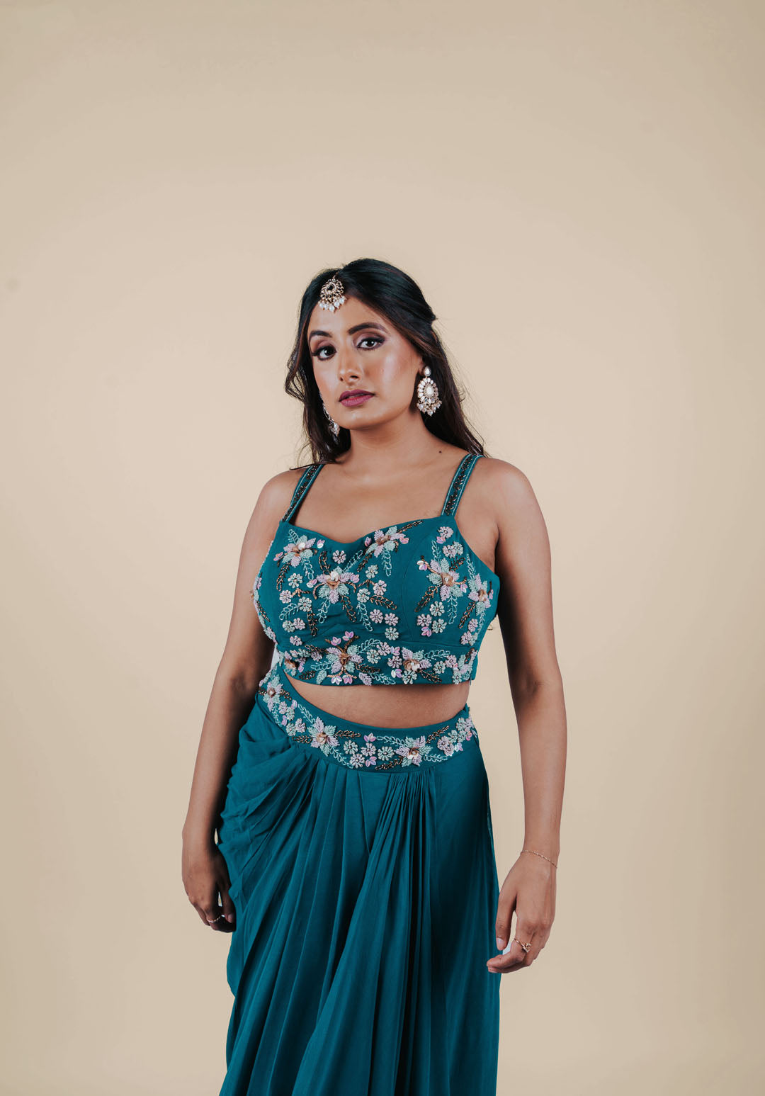 Teal Dhoti Skirt Set