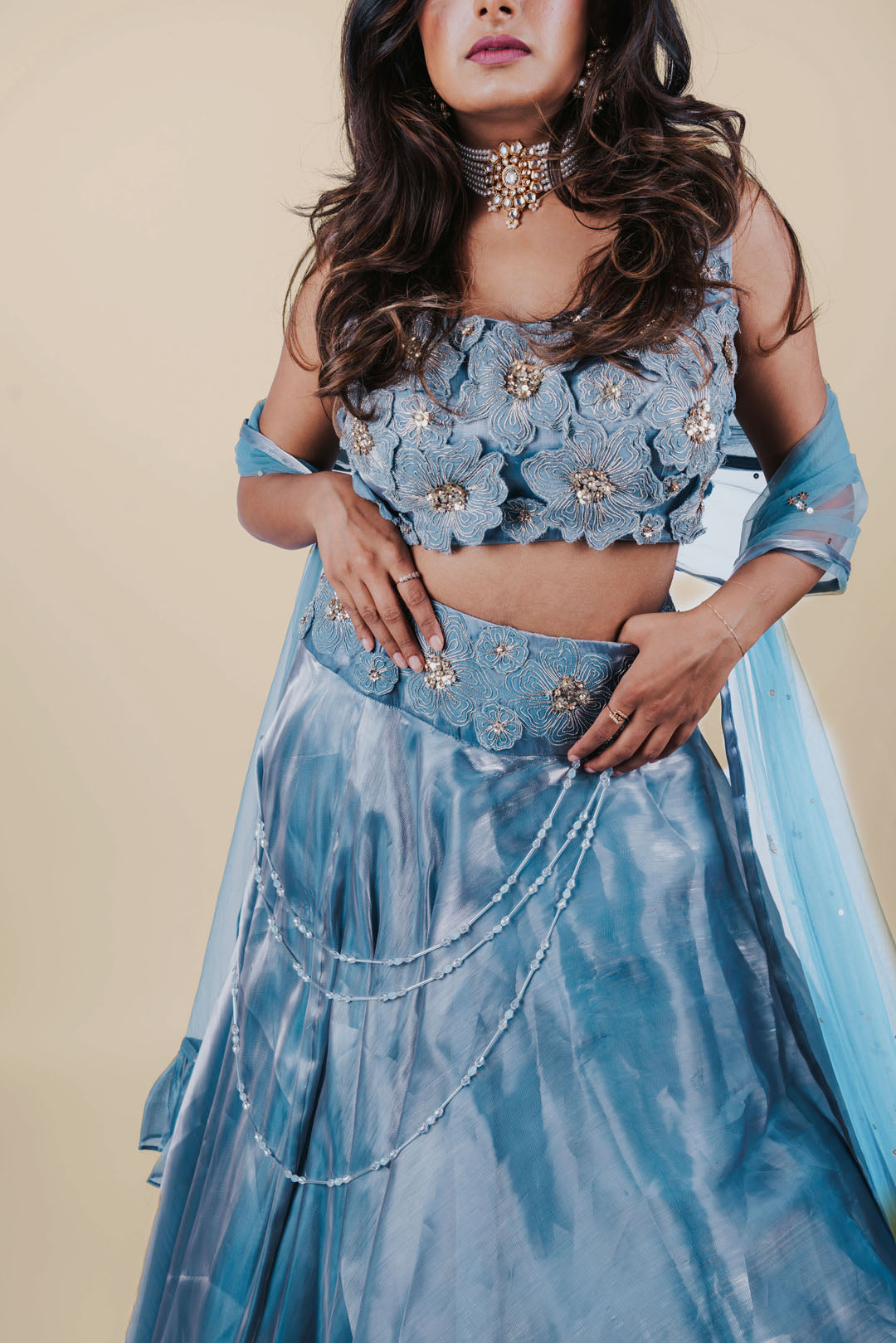 Blue Organza Lehenga