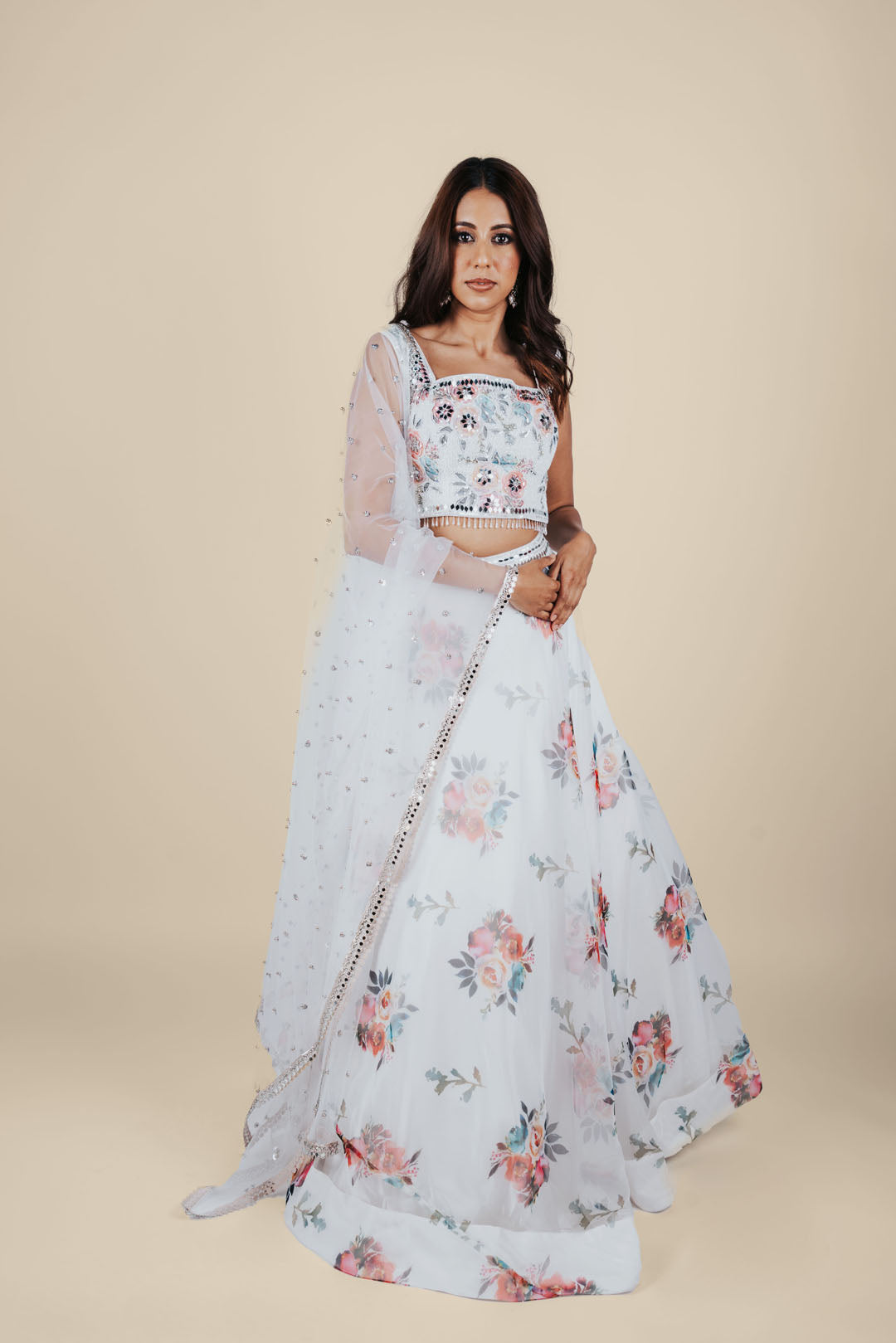 White Floral Lehenga