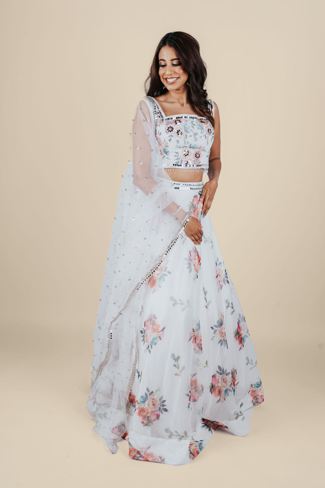 White Floral Lehenga