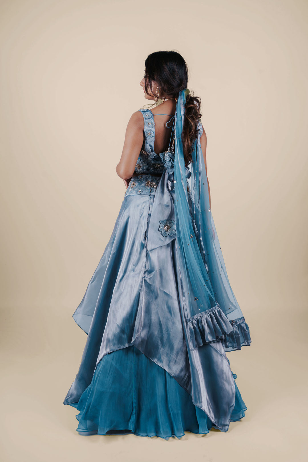 Blue Organza Lehenga